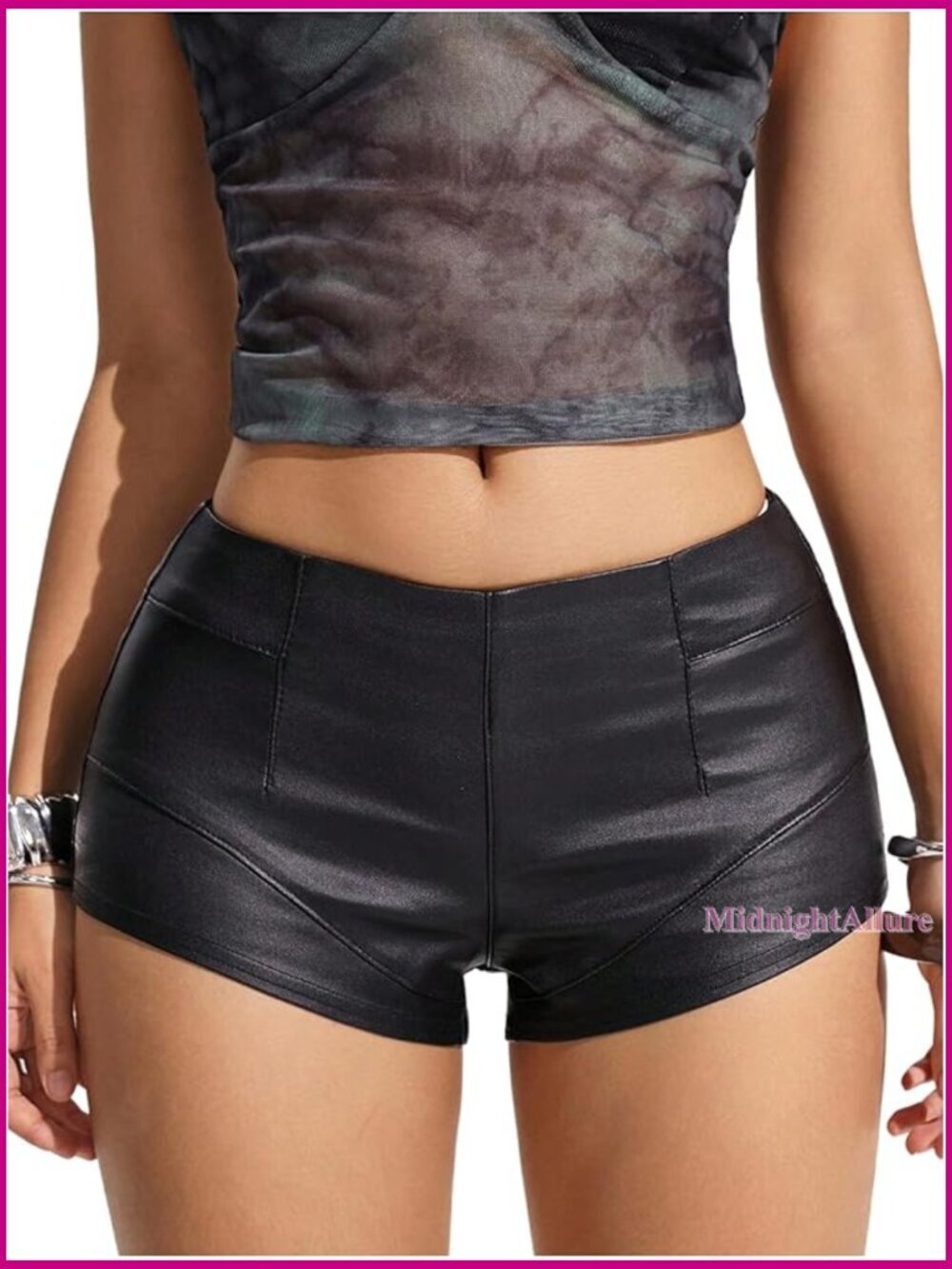 Faux Leather Micro Shorts Low Rise Y2K Party Club Hot Pants